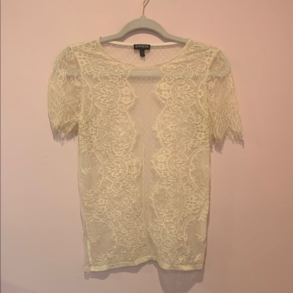 Cream Lace Flutter Sleeve Top by Express - Layering - Size Extra Small